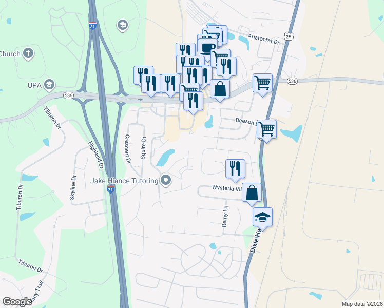 map of restaurants, bars, coffee shops, grocery stores, and more near 10060 Demia Way in Florence