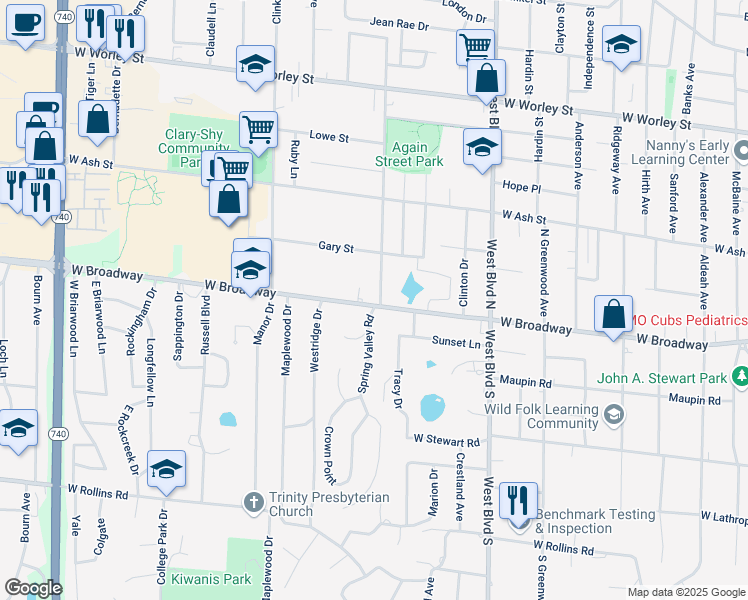 map of restaurants, bars, coffee shops, grocery stores, and more near 9 Pershing Road in Columbia