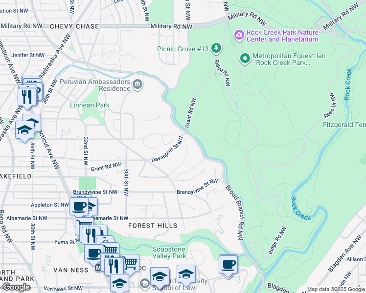 map of restaurants, bars, coffee shops, grocery stores, and more near 2807 Chesterfield Place Northwest in Washington