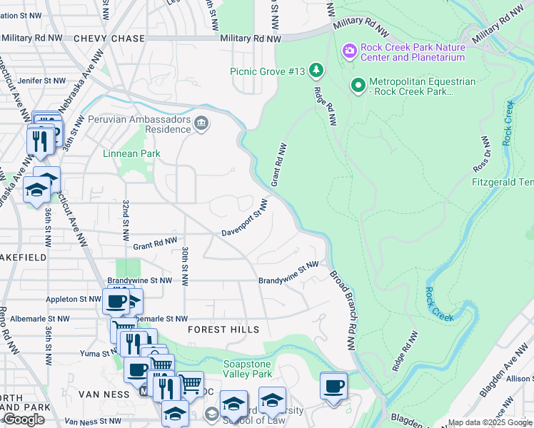 map of restaurants, bars, coffee shops, grocery stores, and more near 2807 Chesterfield Place Northwest in Washington