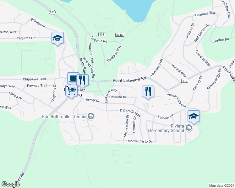 map of restaurants, bars, coffee shops, grocery stores, and more near 5010 Larkspur Way in Kelseyville