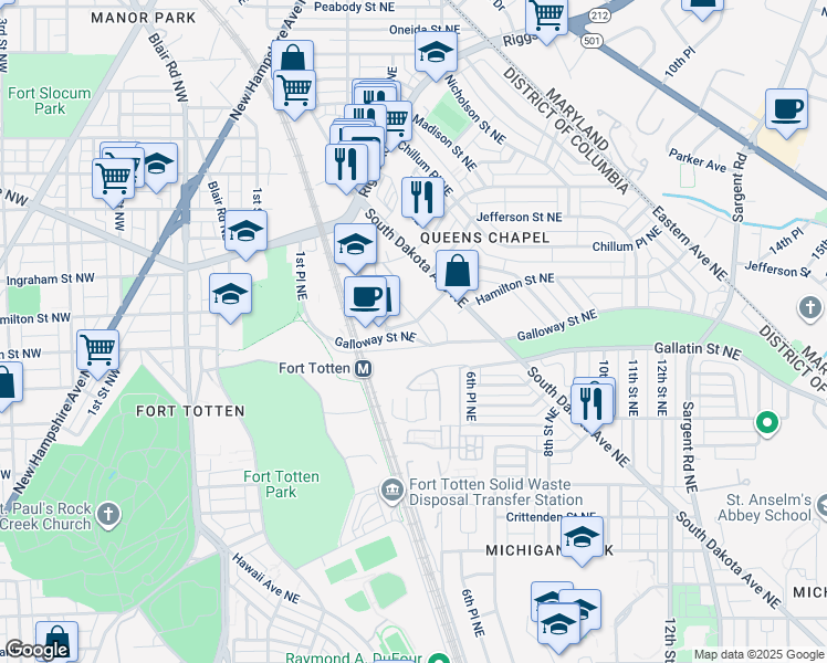 map of restaurants, bars, coffee shops, grocery stores, and more near 101 Independence Avenue Southeast in Washington