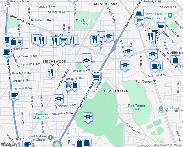 map of restaurants, bars, coffee shops, grocery stores, and more near 101 Independence Avenue Southeast in Washington