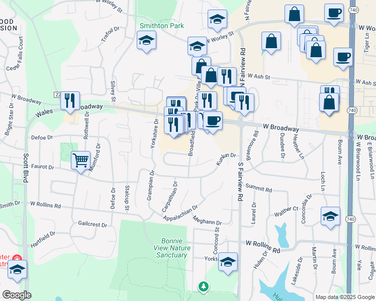 map of restaurants, bars, coffee shops, grocery stores, and more near 3200 West Broadway Business Park Court in Columbia