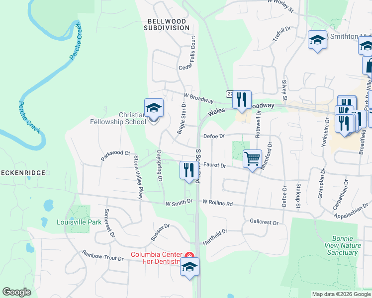 map of restaurants, bars, coffee shops, grocery stores, and more near 203 Cornerstone Court in Columbia