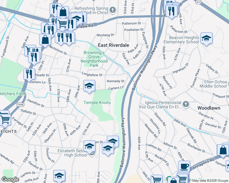 map of restaurants, bars, coffee shops, grocery stores, and more near 101 Independence Avenue Southeast in Washington