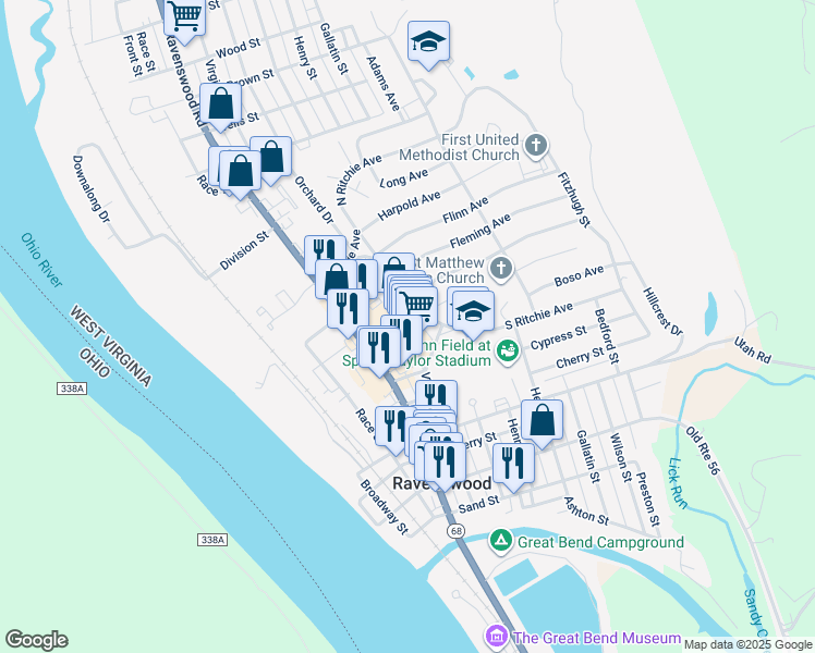 map of restaurants, bars, coffee shops, grocery stores, and more near 502 Washington Street in Ravenswood