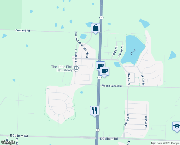 map of restaurants, bars, coffee shops, grocery stores, and more near 805 Southwest Peach Tree Lane in Lee's Summit