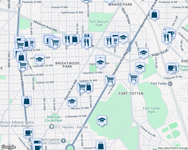 map of restaurants, bars, coffee shops, grocery stores, and more near 101 Independence Avenue Southeast in Washington