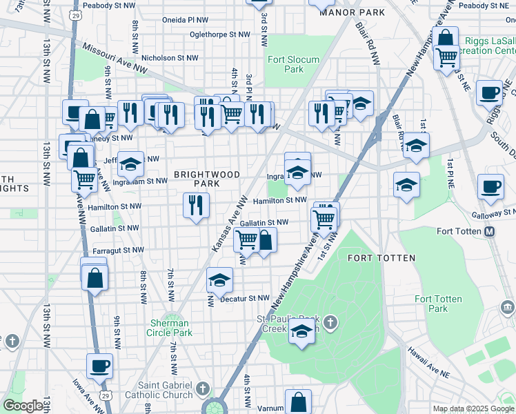 map of restaurants, bars, coffee shops, grocery stores, and more near 310 Hamilton Street Northwest in Washington