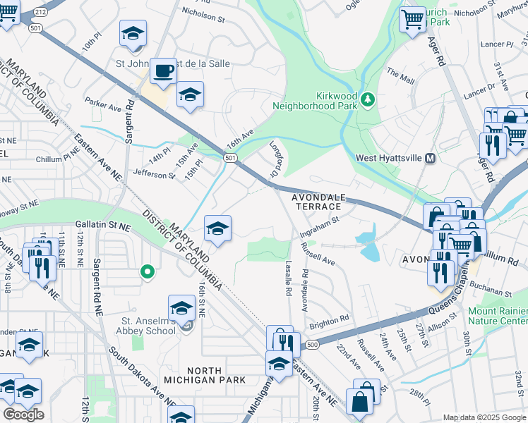 map of restaurants, bars, coffee shops, grocery stores, and more near 101 Independence Avenue Southeast in Washington