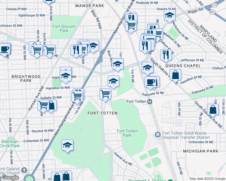 map of restaurants, bars, coffee shops, grocery stores, and more near 101 Independence Avenue Southeast in Washington