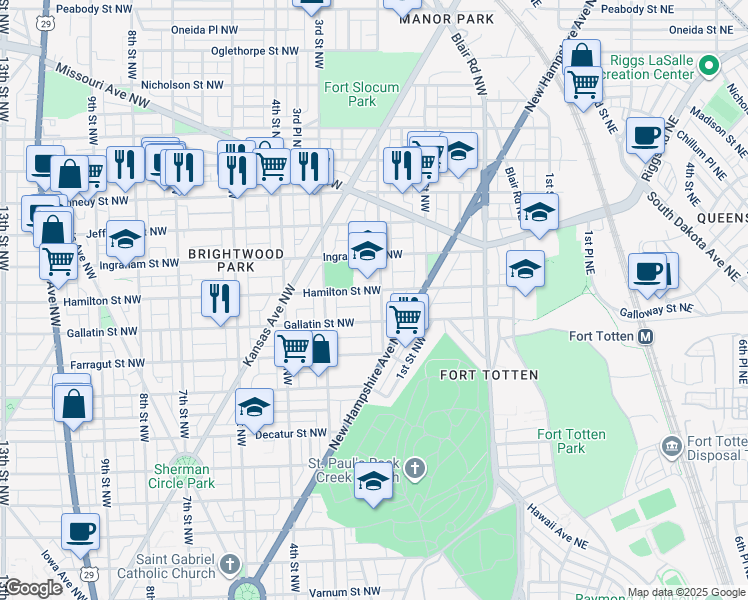 map of restaurants, bars, coffee shops, grocery stores, and more near 101 Independence Avenue Southeast in Washington