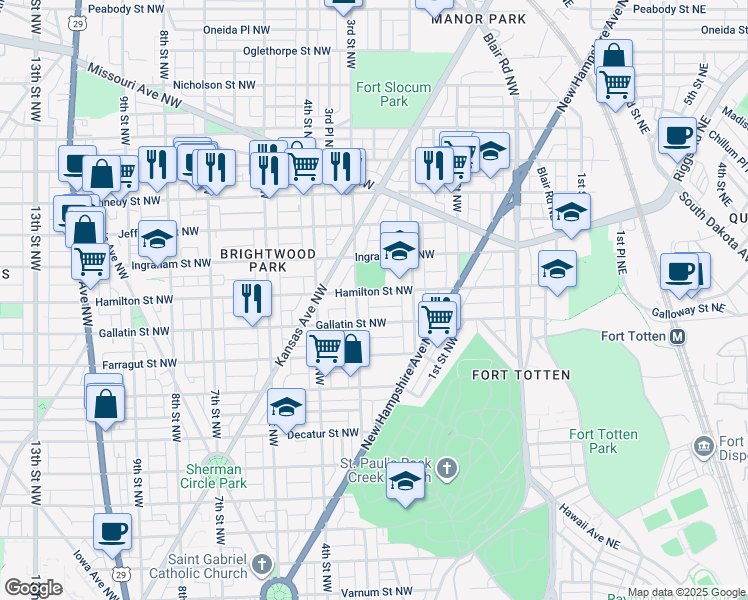 map of restaurants, bars, coffee shops, grocery stores, and more near 101 Independence Avenue Southeast in Washington