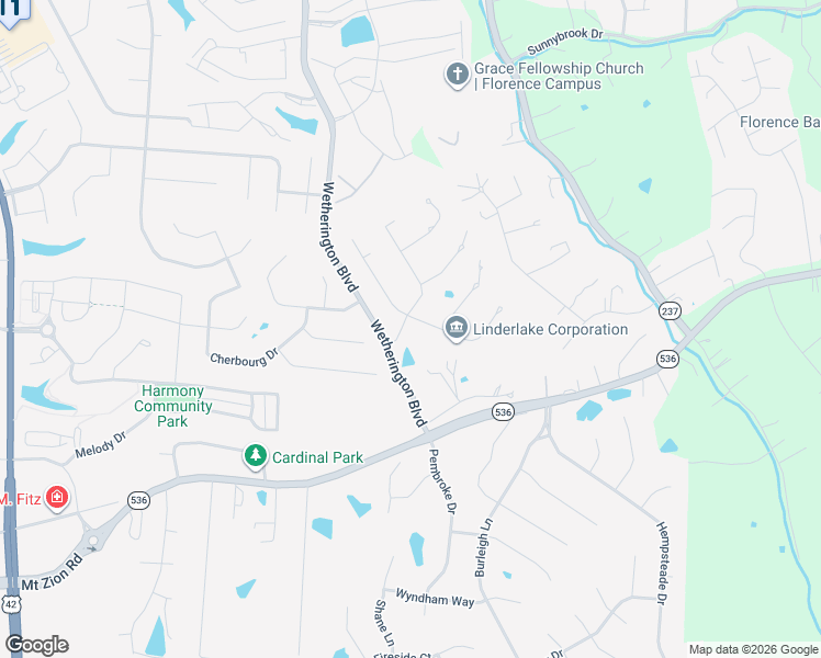 map of restaurants, bars, coffee shops, grocery stores, and more near 1177 Appomattox Drive in Florence