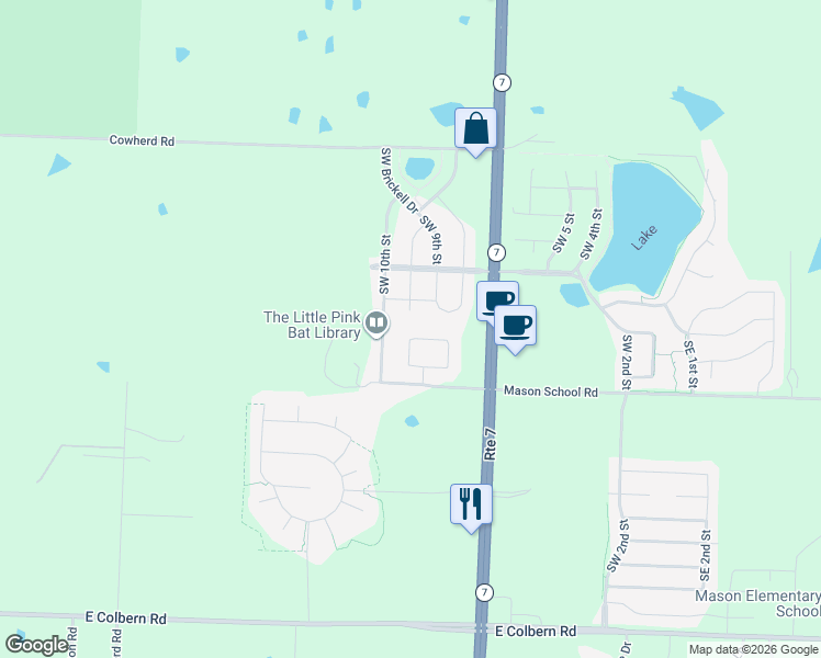 map of restaurants, bars, coffee shops, grocery stores, and more near 9004 Southwest 9th Terrace in Blue Springs