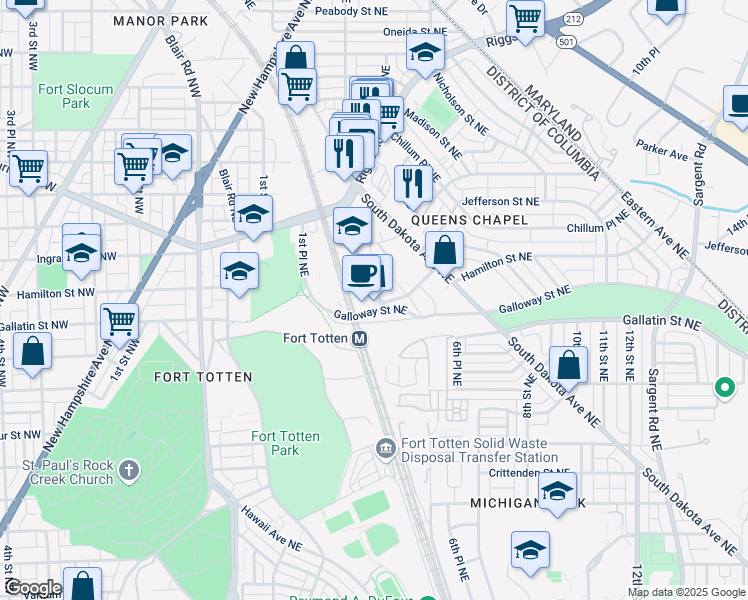 map of restaurants, bars, coffee shops, grocery stores, and more near 101 Independence Avenue Southeast in Washington