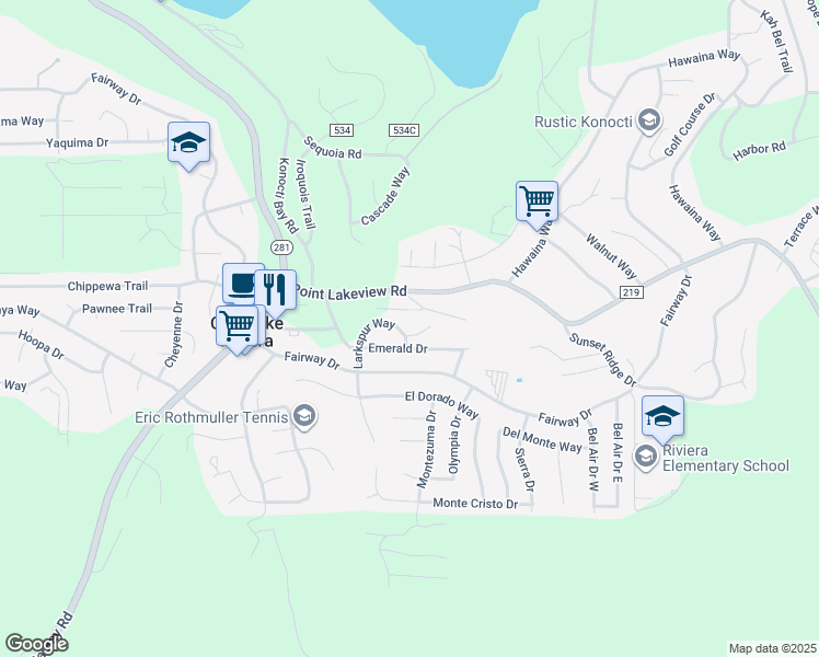 map of restaurants, bars, coffee shops, grocery stores, and more near 10010 Sky Court in Kelseyville