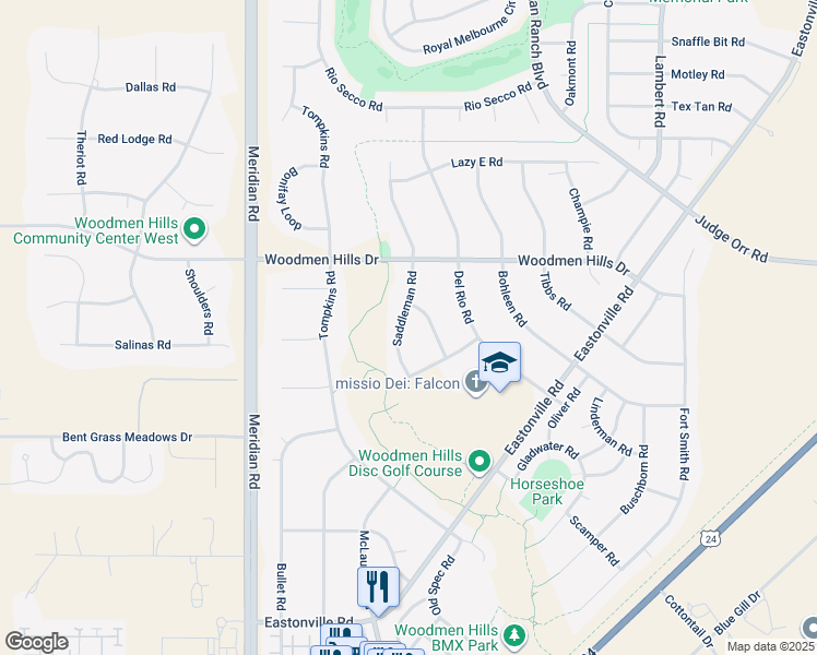 map of restaurants, bars, coffee shops, grocery stores, and more near 8389 Saddleman Road in Peyton