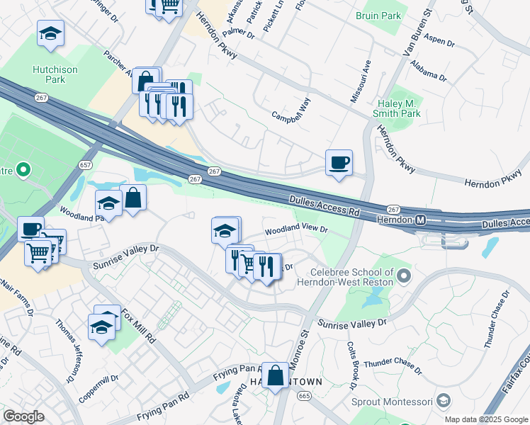 map of restaurants, bars, coffee shops, grocery stores, and more near 2200 Ferdinand Porsche Drive in Herndon