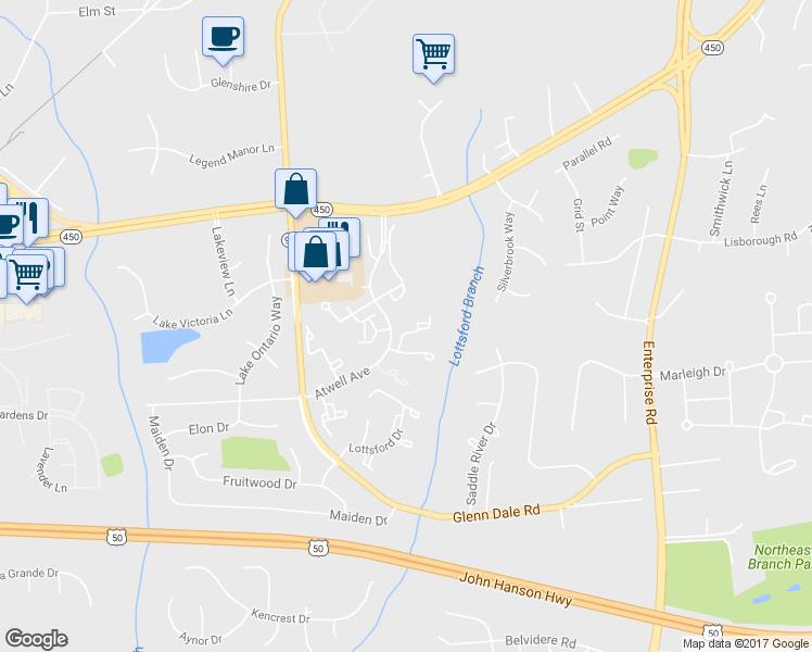map of restaurants, bars, coffee shops, grocery stores, and more near 4604 Deepwood Court in Bowie