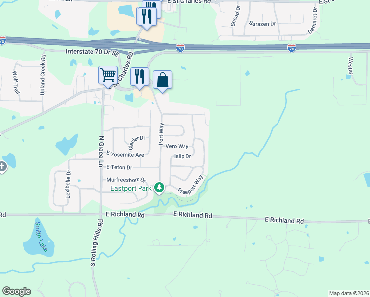 map of restaurants, bars, coffee shops, grocery stores, and more near 5805 Vero Way in Columbia