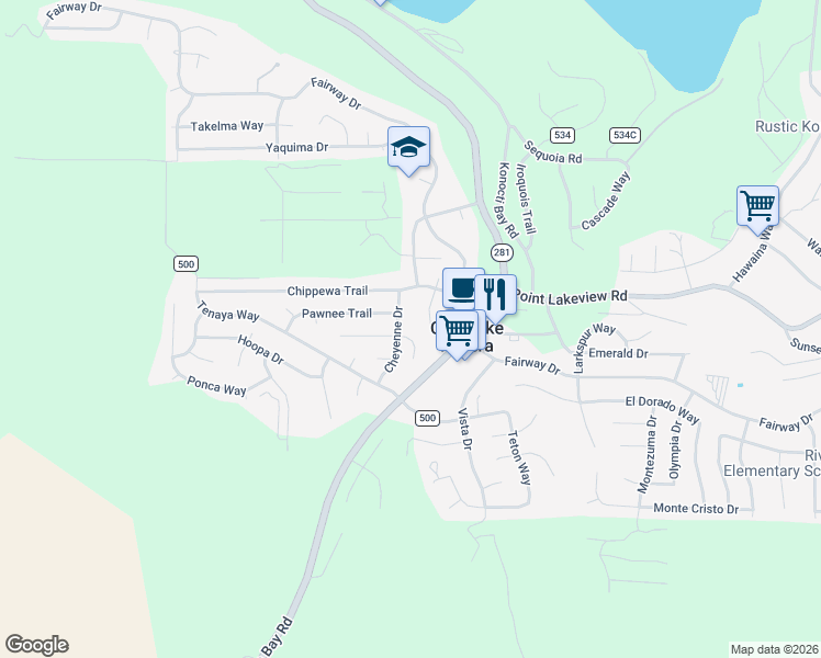 map of restaurants, bars, coffee shops, grocery stores, and more near 5386 Cheyenne Way in Kelseyville
