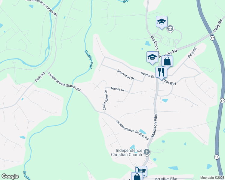 map of restaurants, bars, coffee shops, grocery stores, and more near 5127 Joshua Court in Independence