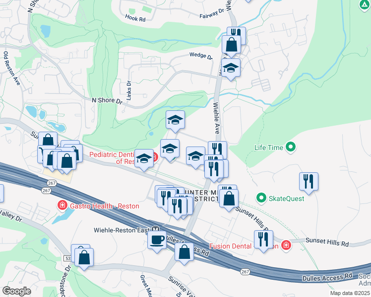 map of restaurants, bars, coffee shops, grocery stores, and more near 1930 Isaac Newton Square in Reston