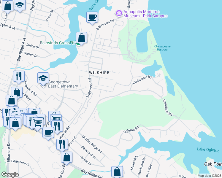 map of restaurants, bars, coffee shops, grocery stores, and more near 1023 Carrs Road in Annapolis