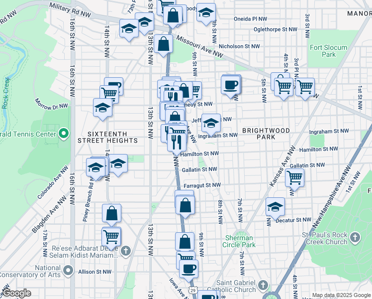 map of restaurants, bars, coffee shops, grocery stores, and more near 921 Hamilton Street Northwest in Washington