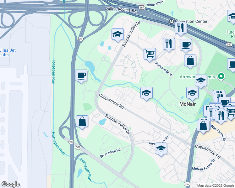 map of restaurants, bars, coffee shops, grocery stores, and more near 2479 Terra Cotta Circle in Herndon
