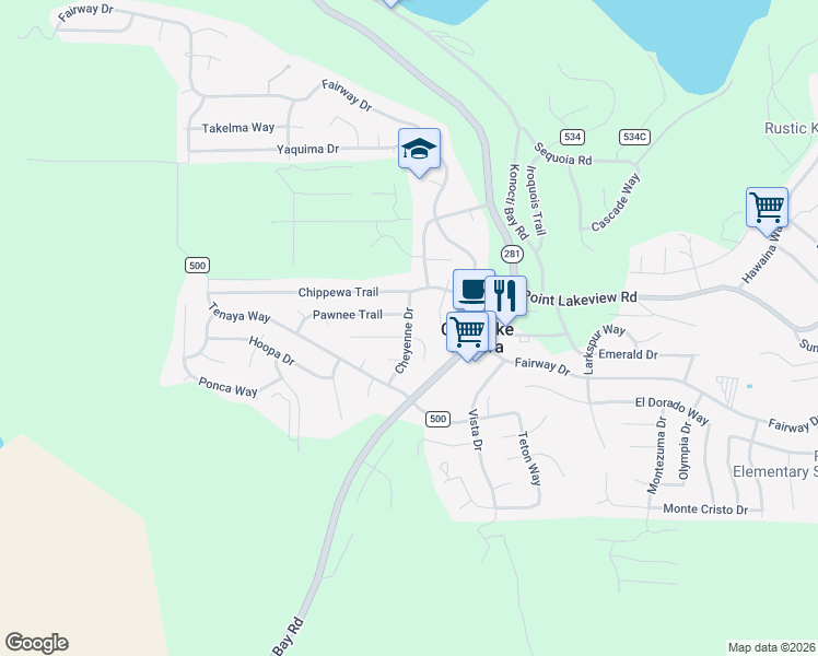 map of restaurants, bars, coffee shops, grocery stores, and more near 5386 Cheyenne Way in Kelseyville