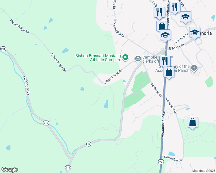 map of restaurants, bars, coffee shops, grocery stores, and more near 775 Gilbert Ridge Road in Alexandria