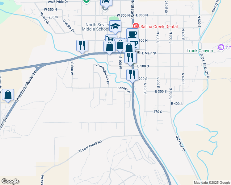 map of restaurants, bars, coffee shops, grocery stores, and more near 317 Maple Drive in Salina