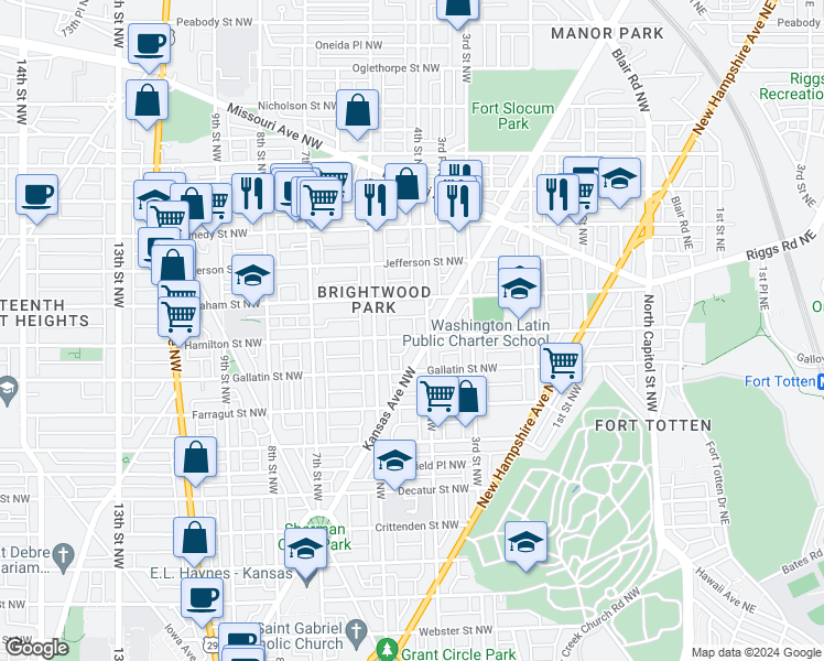 map of restaurants, bars, coffee shops, grocery stores, and more near 411 Hamilton Street Northwest in Washington