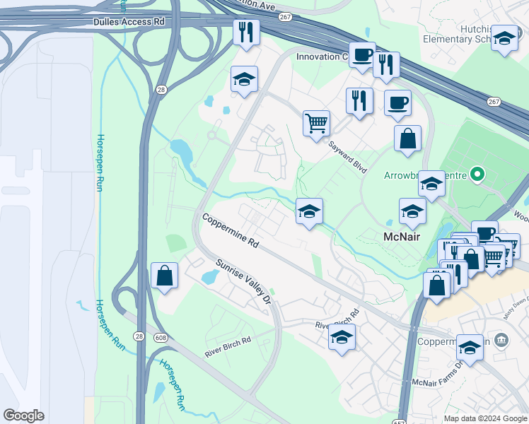 map of restaurants, bars, coffee shops, grocery stores, and more near 2430 Terra Cotta Circle in Herndon