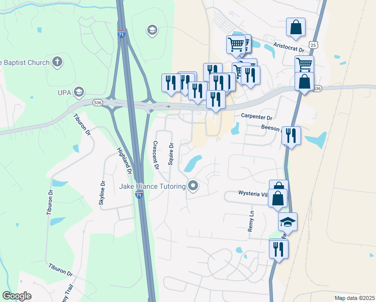 map of restaurants, bars, coffee shops, grocery stores, and more near 10100 Sherwood Lake Drive Northeast in Florence