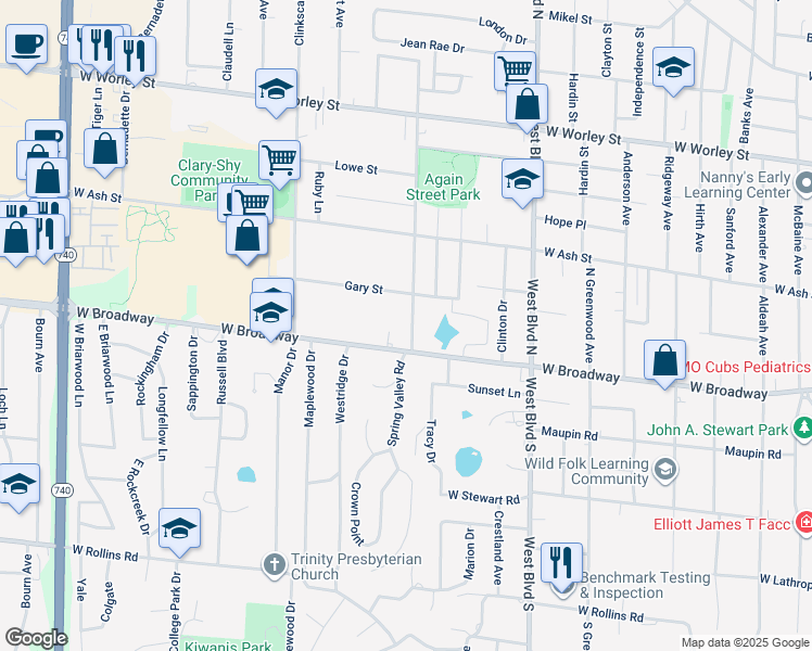 map of restaurants, bars, coffee shops, grocery stores, and more near 9 Pershing Road in Columbia