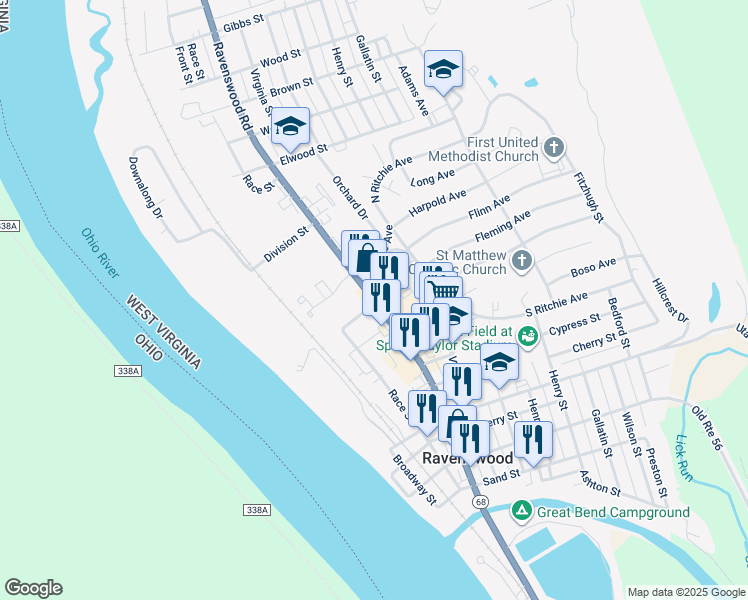 map of restaurants, bars, coffee shops, grocery stores, and more near 511 Washington Street in Ravenswood