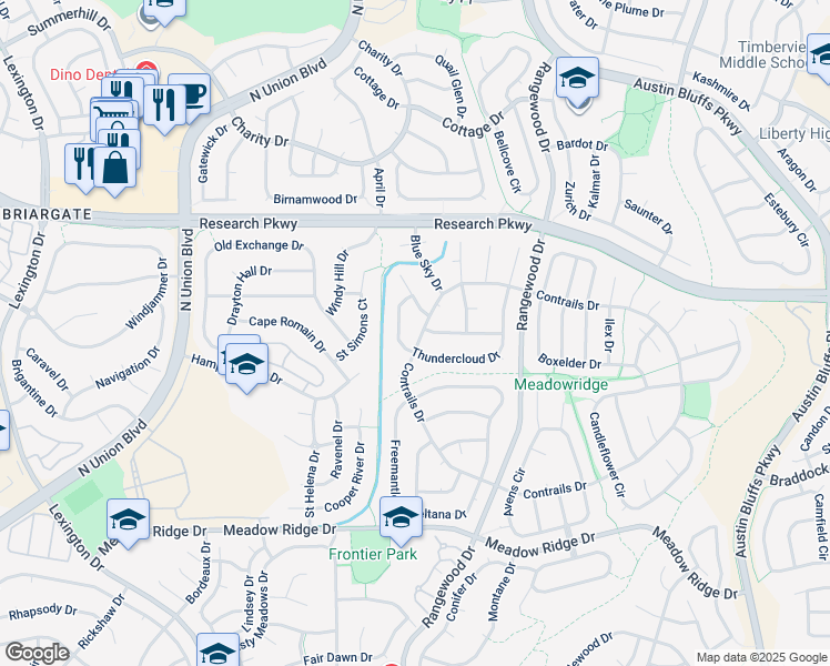 map of restaurants, bars, coffee shops, grocery stores, and more near 8420 Contrails Drive in Colorado Springs