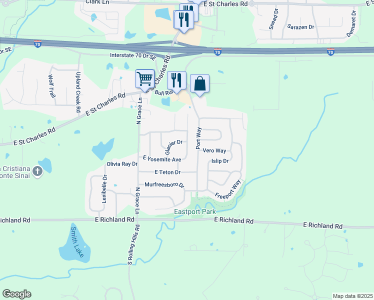map of restaurants, bars, coffee shops, grocery stores, and more near 442 North Shiloh Avenue in Columbia