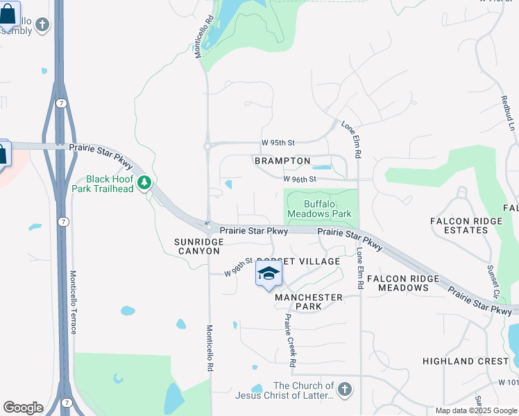 map of restaurants, bars, coffee shops, grocery stores, and more near 9683 Brockway Street in Lenexa