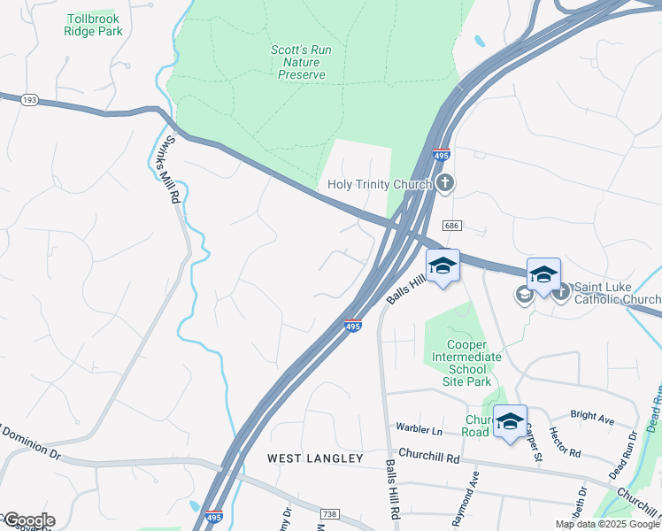 map of restaurants, bars, coffee shops, grocery stores, and more near 7305 Peter Pl in McLean