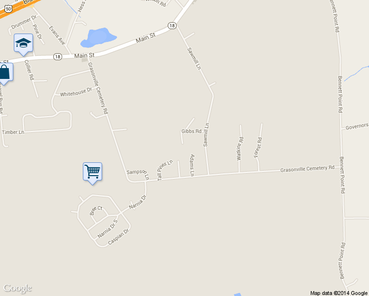 map of restaurants, bars, coffee shops, grocery stores, and more near 323 Gibbs Road in Grasonville