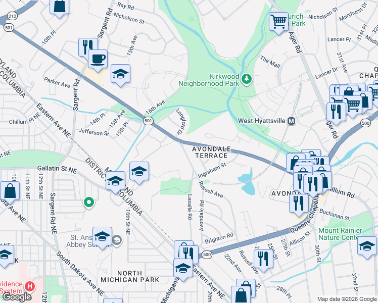 map of restaurants, bars, coffee shops, grocery stores, and more near 101 Independence Avenue Southeast in Washington