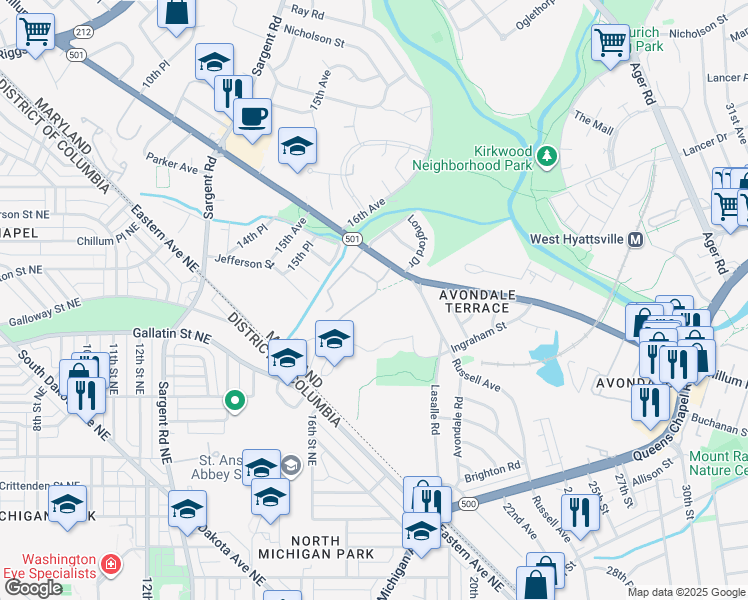 map of restaurants, bars, coffee shops, grocery stores, and more near 101 Independence Avenue Southeast in Washington