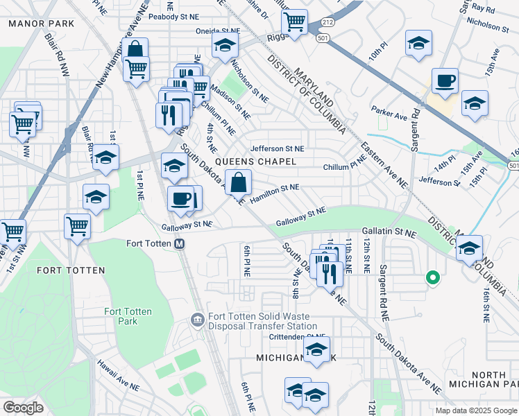 map of restaurants, bars, coffee shops, grocery stores, and more near 101 Independence Avenue Southeast in Washington