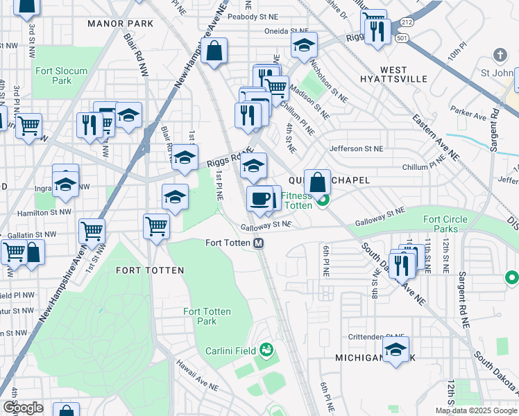map of restaurants, bars, coffee shops, grocery stores, and more near 101 Independence Avenue Southeast in Washington