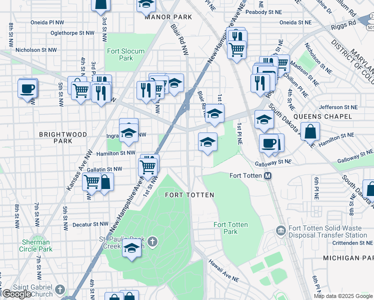 map of restaurants, bars, coffee shops, grocery stores, and more near 101 Independence Avenue Southeast in Washington